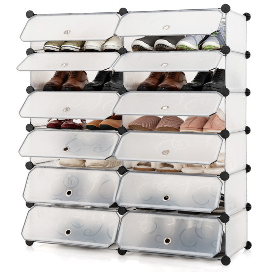 12-Cube DIY Portable Plastic Shoe Rack with Transparent Doors-White Hot on Sale