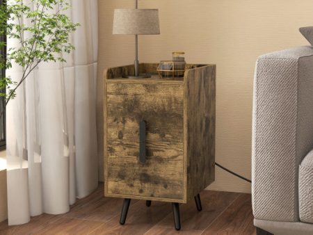 Nightstand Side Tables with 2 Drawers and 2 USB Ports-Rustic Brown Discount