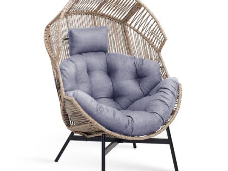 Wicker Oversized Egg Style Chair with Cushions and Headrest-Gray Sale