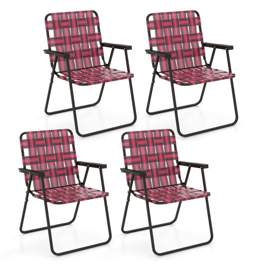 4 Pieces Folding Beach Chair Camping Lawn Webbing Chair-Red Hot on Sale