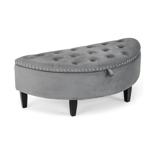 Half Moon Storage Bench with Rubber Wood Legs-Gray Discount