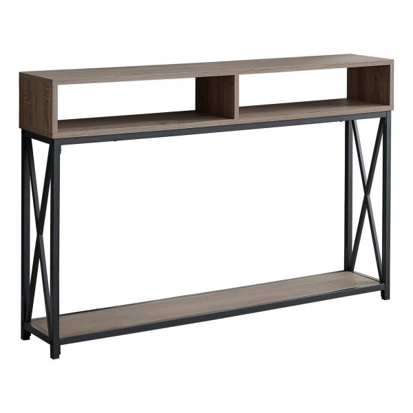 47  Taupe and Black Frame Console Table With Shelves For Sale