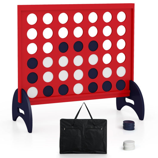 Wooden 4-in-a-row Game Set with 42 PCS Chips and 600D Oxford Fabric Carrying Bag-Red Sale