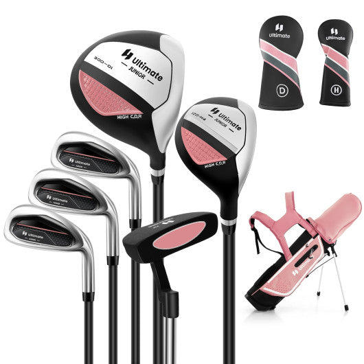 Junior Complete Golf Club Set with Stand Bag Rain Hood-Pink Cheap