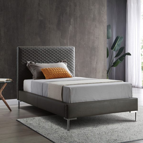 Twin Size Dark Grey Upholstered Faux Leather Bed Frame Cheap