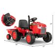 12V Kids Ride On Tractor with Trailer and Remote Control-Red Online now