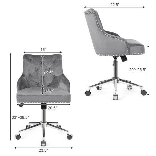 Tufted Upholstered Swivel Computer Desk Chair with Nailed Tri-Gray For Sale