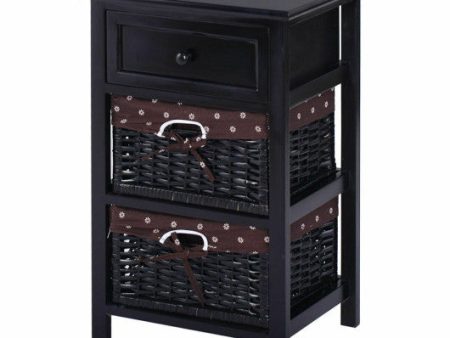 3 Tier Set of 2 Wood Nightstand with 1 and 2 Drawer -Black Online