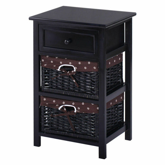 3 Tier Set of 2 Wood Nightstand with 1 and 2 Drawer -Black Online