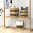 Seagrass Basket Set of 3 Stackable Storage Bins with Handles Woven Round Basket-M Online