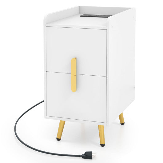 Nightstand Side Tables with 2 Drawers and 2 USB Ports-White Fashion