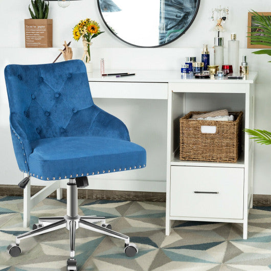 Tufted Upholstered Swivel Computer Desk Chair with Nailed Tri-Blue Cheap