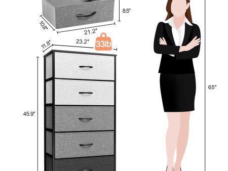 23  Gray and Black Steel and Fabric Five Drawer Double Dresser For Cheap