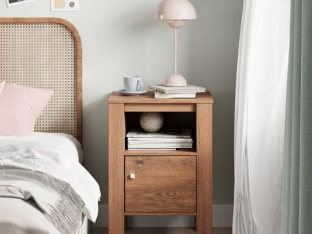 Compact Floor Farmhouse Nightstand with Open Shelf and Cabinet-Rustic Brown Online Hot Sale