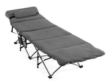 Folding Retractable Travel Camping Cot with Mattress and Carry Bag-Gray Discount