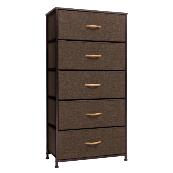 23  Brown Steel and Fabric Five Drawer Chest Sale