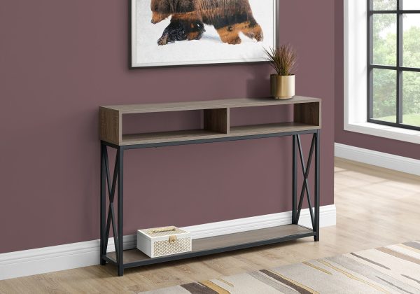 47  Taupe and Black Frame Console Table With Shelves For Sale