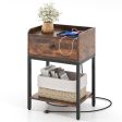 Industrial Bedside Table Nightstand with Charging Station-Rustic Brown on Sale