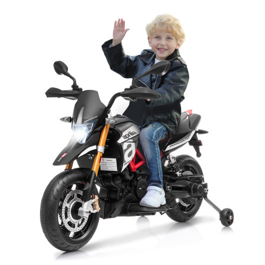 12V Kids Ride-On Motorcycle Aprilia Licensed with Sounds and Music-Black Cheap