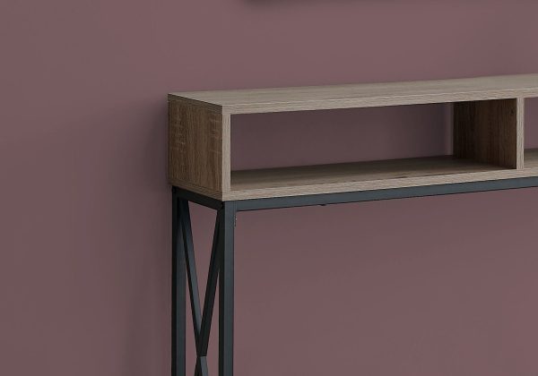 47  Taupe and Black Frame Console Table With Shelves For Sale