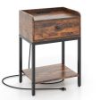 Industrial Bedside Table Nightstand with Charging Station-Rustic Brown on Sale