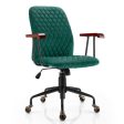 Velvet Home Office Chair with Wooden Armrest Green Sale