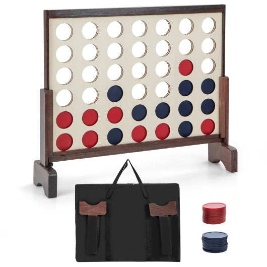 Wooden4-in-a-row Game Set with 42 PCS Chips and 600D Oxford Fabric Carrying Bag-Brown on Sale