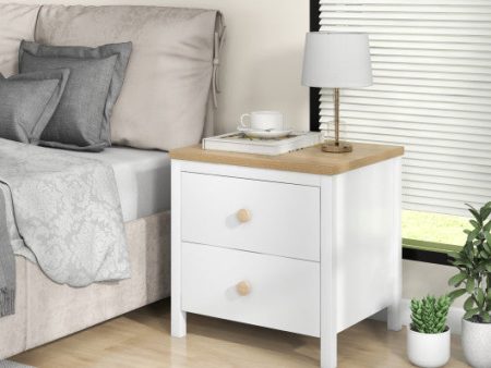 2-Drawer Nightstand with Rubber Wood Legs-White For Discount