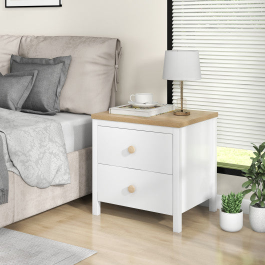 2-Drawer Nightstand with Rubber Wood Legs-White For Discount