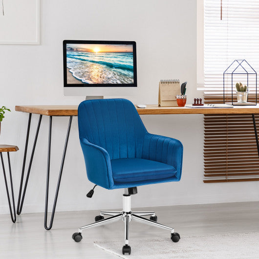 Velvet Accent Office Armchair with Adjustable Swivel and Removable Cushion-Blue Online now