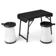 3 Pieces Folding Camping Table Stool Set with 2 Retractable LED Stools-Black Sale