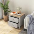 2-Drawer Nightstand with Rubber Wood Legs-Gray Supply