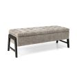 Modern Chenille Storage Bench with Solid Rubber Wood Legs-Gray For Discount