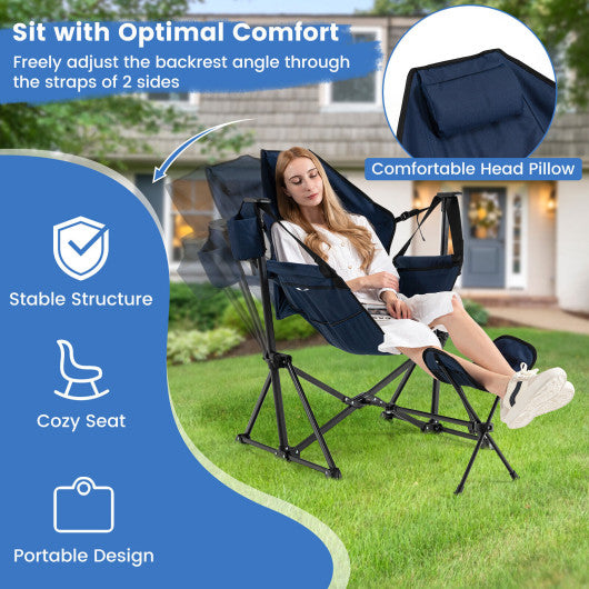 Hammock Camping Chair with Retractable Footrest and Carrying Bag-Navy Cheap