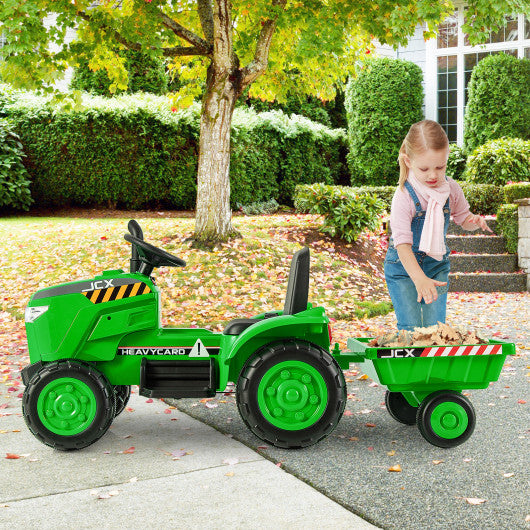 12V Kids Ride On Tractor with Trailer and Remote Control-Green Online Sale