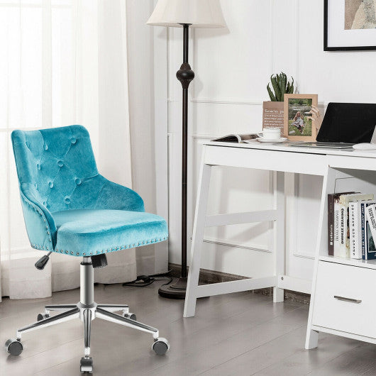 Tufted Upholstered Swivel Computer Desk Chair with Nailed Tri-Turquoise Supply