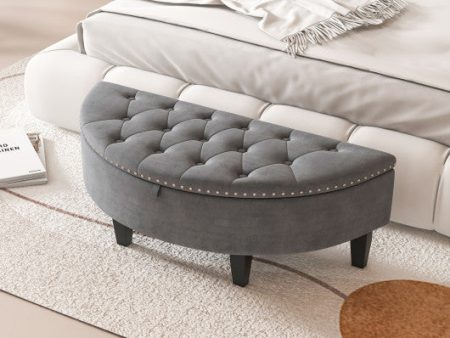 Half Moon Storage Bench with Rubber Wood Legs-Gray Discount