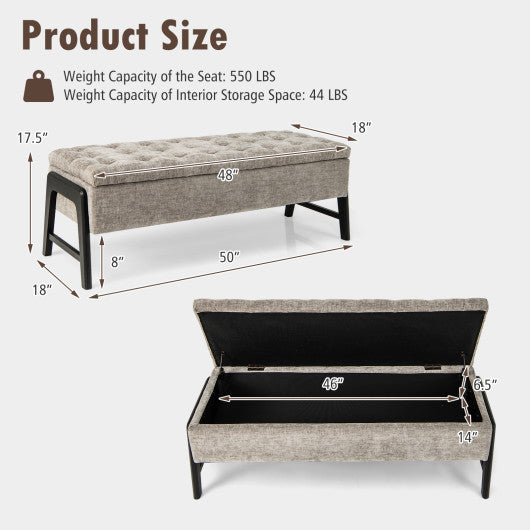 Modern Chenille Storage Bench with Solid Rubber Wood Legs-Gray For Discount