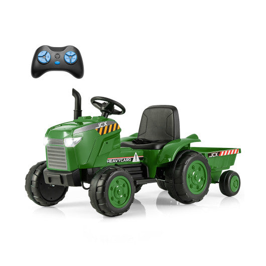 12V Kids Ride On Tractor with Trailer and Remote Control-Dark Green Online now