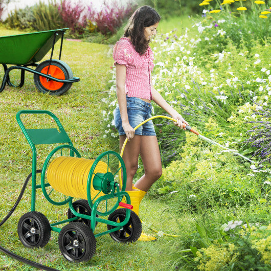 Garden Water Hose Reel Cart with 4 Wheels and Non-slip Grip-Green Online now