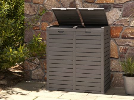 62 Gallon Outdoor Trash Can Waterproof Double Bin with Tiered Lid and Drip Tray-Coffee Online Sale