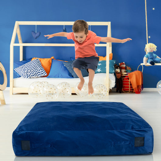 57 x 57 Inch Crash Pad Sensory Mat with Foam Blocks and Washable Velvet Cover-Blue Cheap