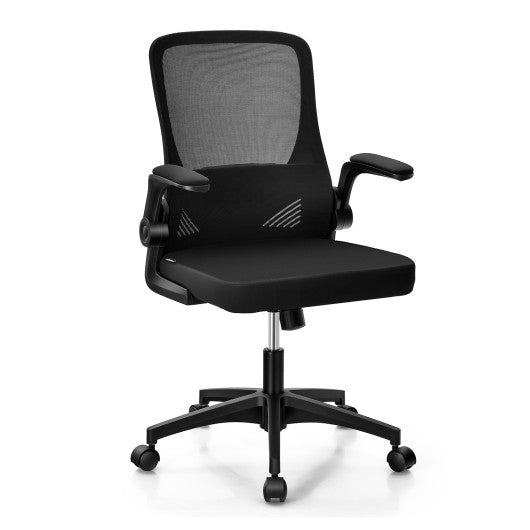 Swivel Mesh Office Chair with Foldable Backrest and Flip-Up Arms-Black Supply