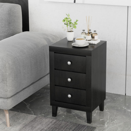 Modern Nightstand with 3 Drawers for Bedroom Living Room-Black Supply