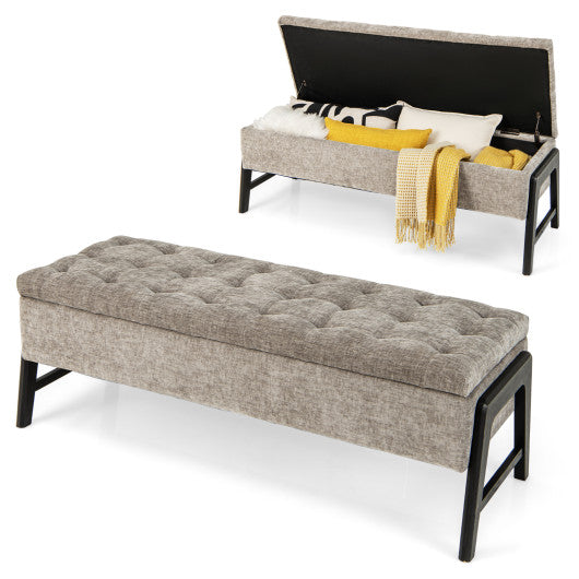 Modern Chenille Storage Bench with Solid Rubber Wood Legs-Gray For Discount