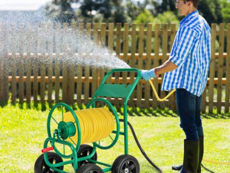 Garden Water Hose Reel Cart with 4 Wheels and Non-slip Grip-Green Online now