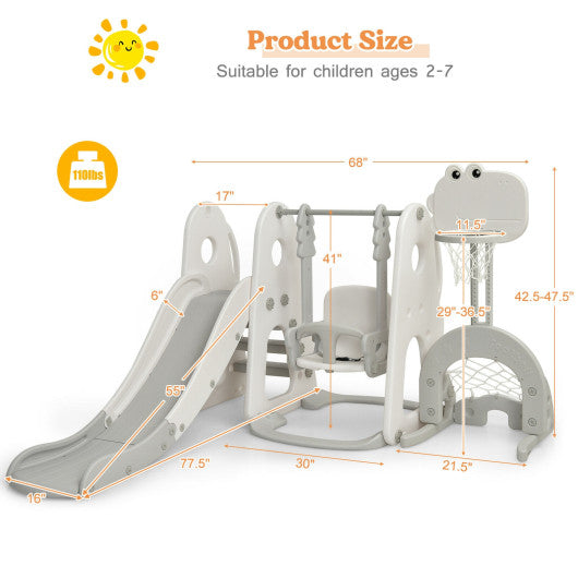 6 in 1 Toddler Slide and Swing Set with Ball Games-White For Discount