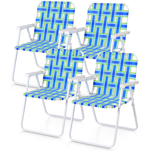 4 Pieces Folding Beach Chair Camping Lawn Webbing Chair-Blue Online now