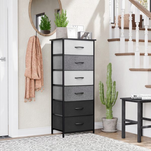 18  Gray and Black Steel and Fabric Six Drawer Chest Online now