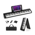 61-Key Folding Piano Keyboard with Full Size Keys and Music Stand-Black Hot on Sale